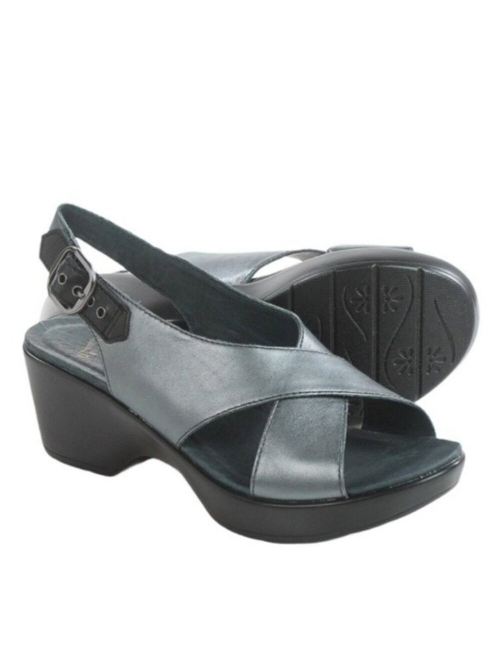Dansko Jacinda Cross Strap Slingback Sandals Leather Silver Womens 38